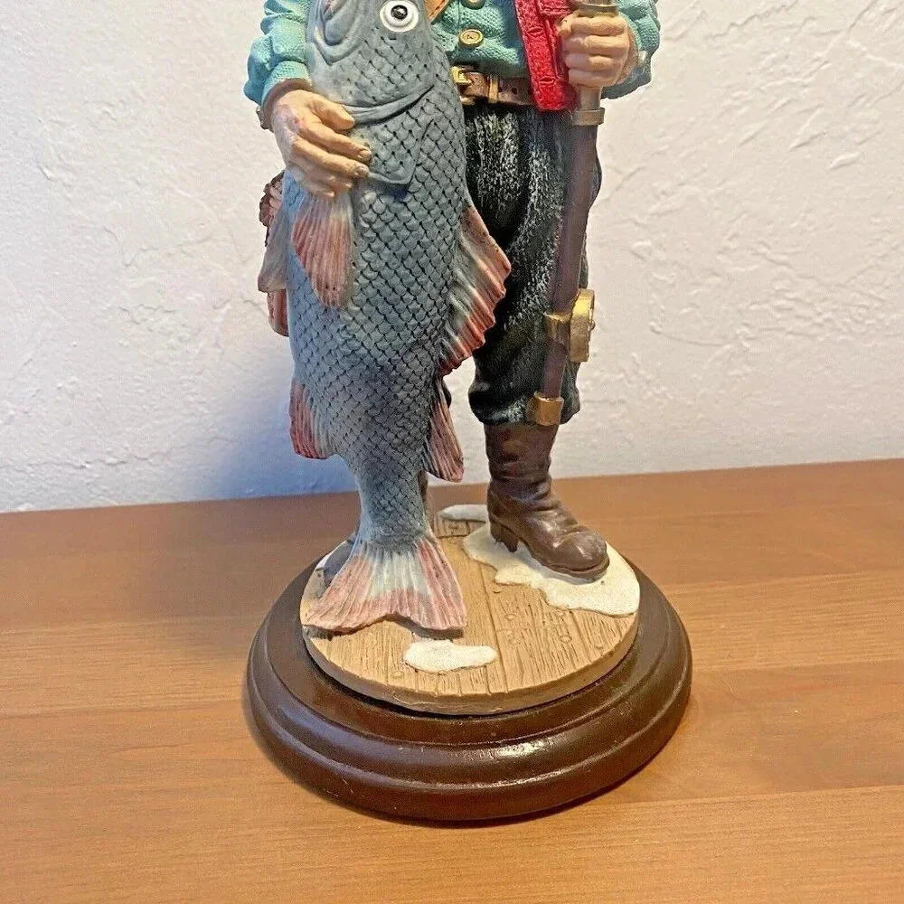 Vintage 1990's Fly Fishing Santa Jaimy 10in Resin Figurine with Big Catch - Picture 4 of 16